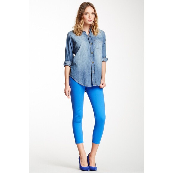 New Womens James Jeans Designer 29 Skinny Twiggy Crop Bright Blue USA NWT Capri - Picture 1 of 8